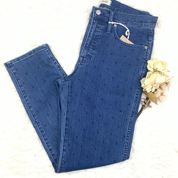 SOLD*Madewell Slim Straight Jeans Navy Dot Edition - Picture 3 of 13